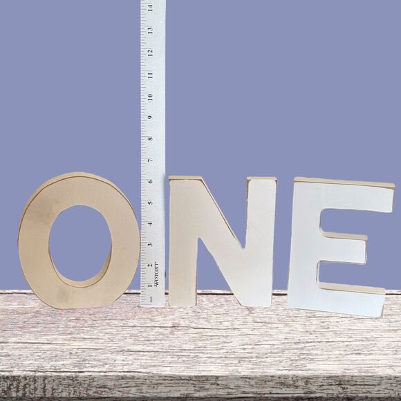 Alphabet Wall Decor, Craft, Large Wooden Letters O N E Distressed White 6" - Picture 2 of 13